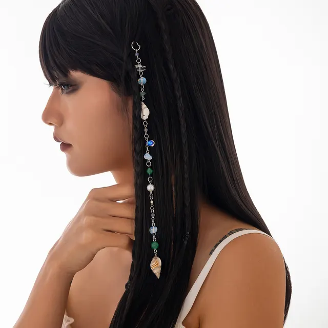 Irregular Conch Crystal Barrettes Stringed Pearls 02 White K0634 - Shop at LoveMi