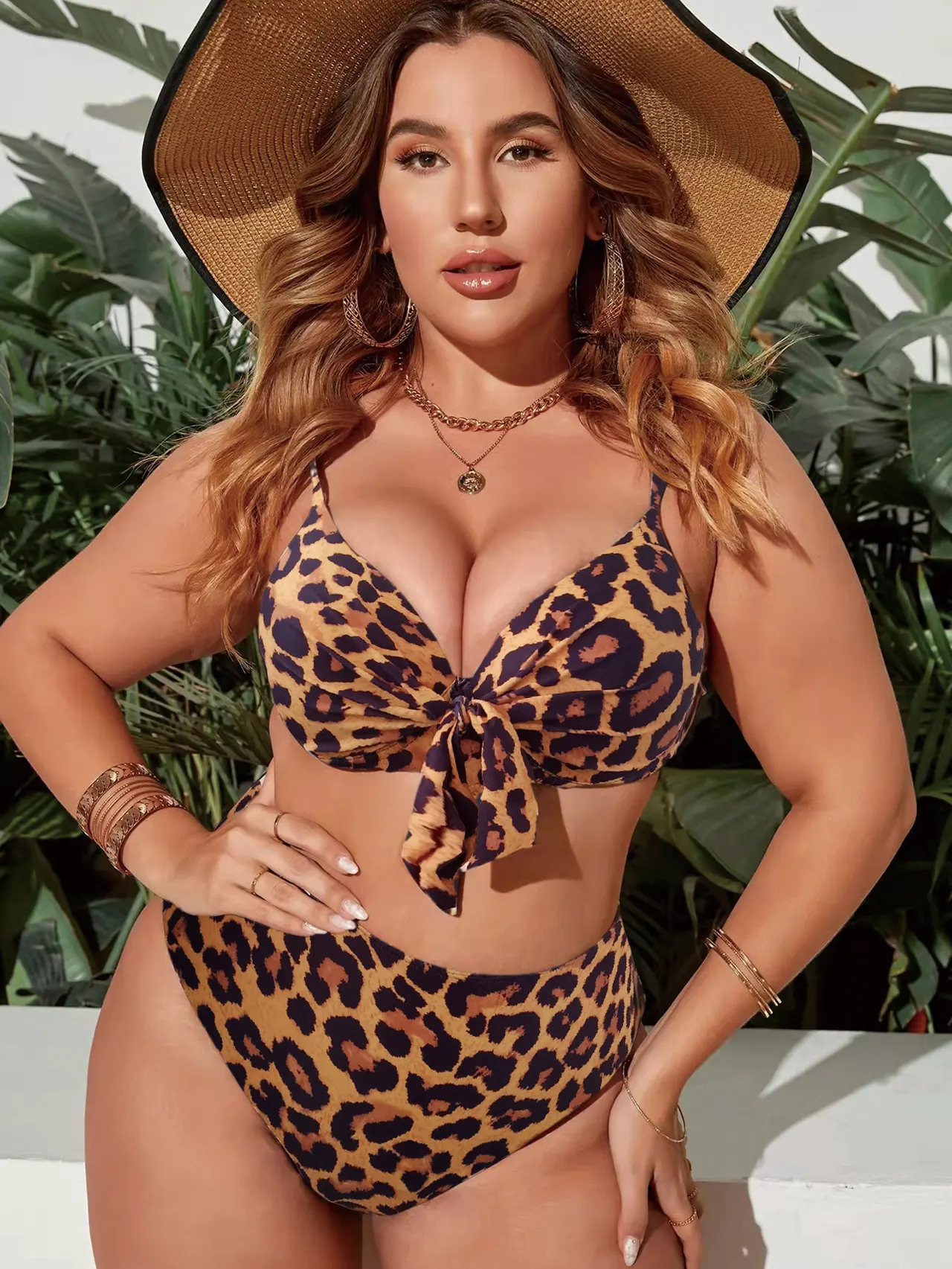 Women's Split Color Printing Swimsuit Plus Size - Color - View 1