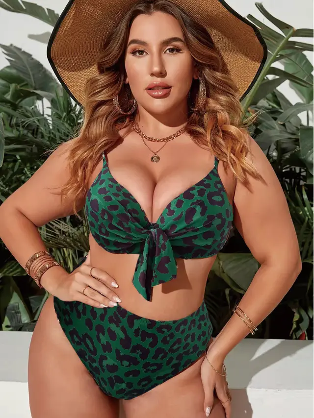 Women's Split Color Printing Swimsuit Plus Size Green - Shop at LoveMi