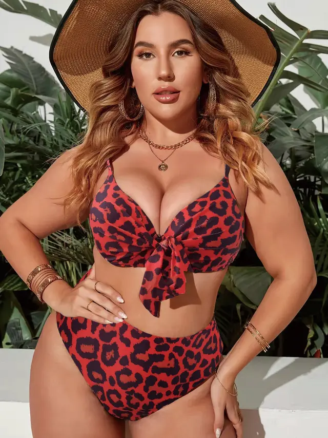 Women's Split Color Printing Swimsuit Plus Size Red - Shop at LoveMi