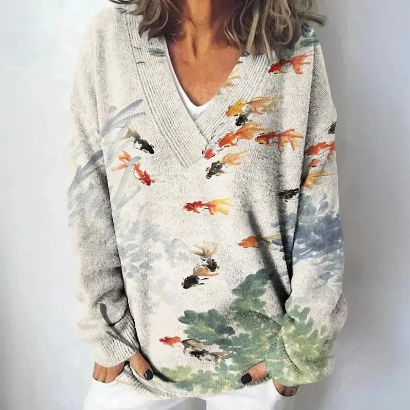 Creative V neck Line Sweater Sweater 1 E124 - Shop at LoveMi