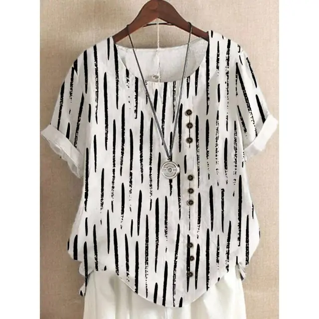 Women's Fashionable Floral Button Short sleeved T shirt Od18865 - Shop at LoveMi