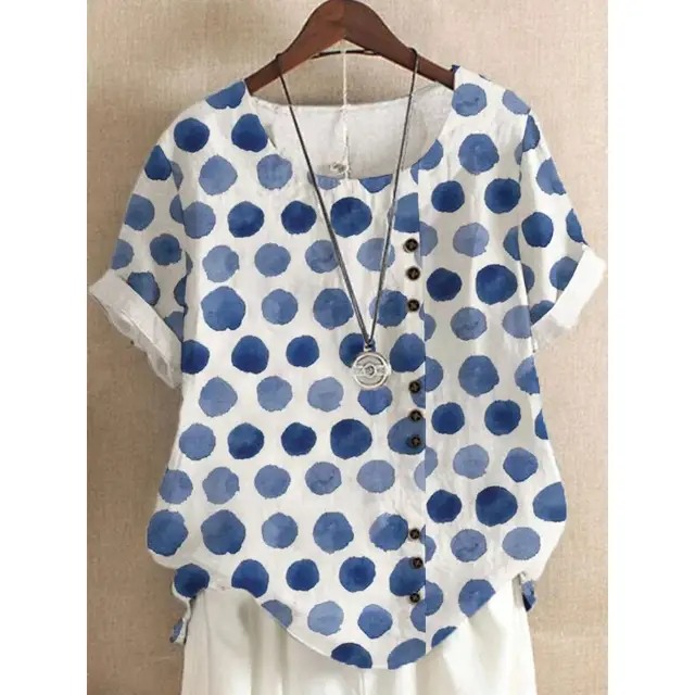 Women's Fashionable Floral Button Short sleeved T shirt Od18868 - Shop at LoveMi
