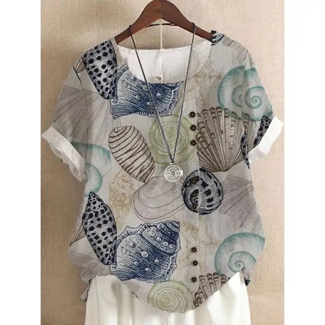 Women's Fashionable Floral Button Short sleeved T shirt Od18872 - Shop at LoveMi