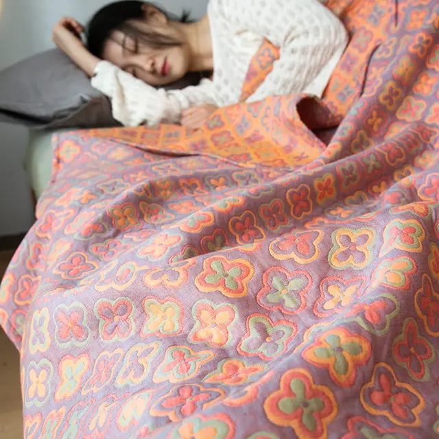 Pure Cotton Light Luxury Three layer Yarn Multi functional Cover Blanket Cotton Summer Quilt Fanke Pink Purple Wx - Shop at LoveMi