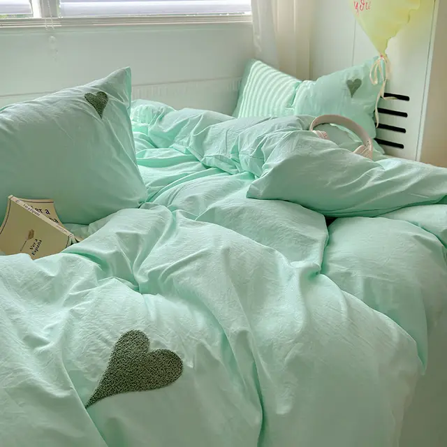Soft Glutinous Skin friendly Washed Cotton Love Towel Embroidery Three Or Four Piece Suit Green - Shop at LoveMi