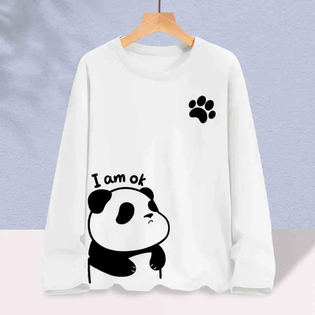 Middle School Students' Pure Cotton Long Sleeved T shirt White Ok Panda 2 - Shop at LoveMi