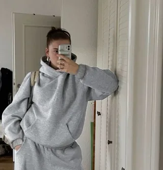 High Waist Straight-leg Pants Leisure Sports Suit - Gray Sweater