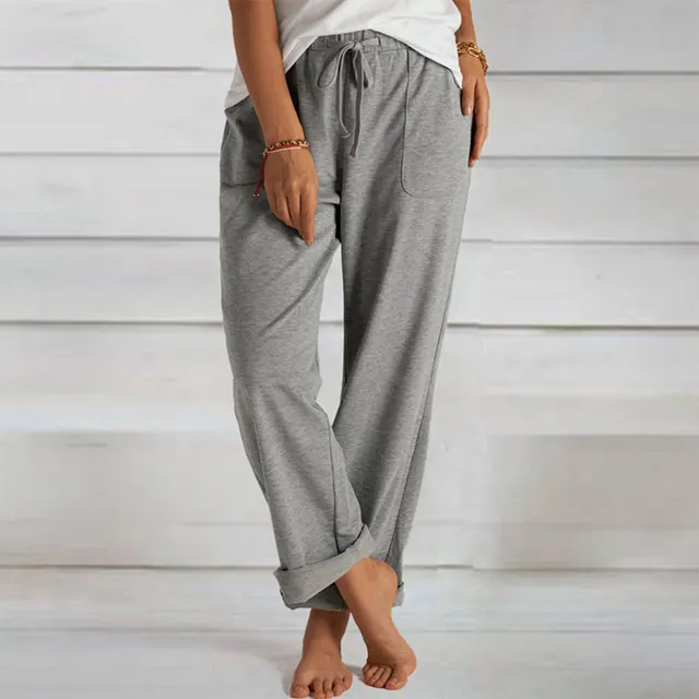 Casual Solid Color Wide Leg Knitted Trousers Gray - Shop at LoveMi
