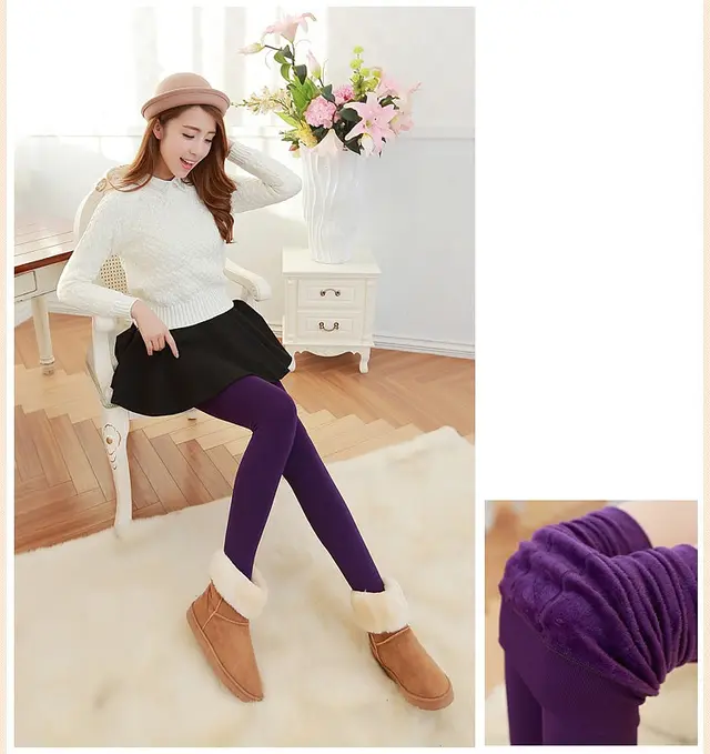 Step on Single layer Fleece lined Thick Leggings Korean Style Plus Size Thermal Pants Women Purple - Shop at LoveMi