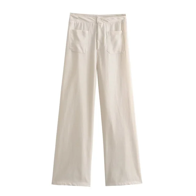 Women's Lapel Single Breasted Patch Pocket Long Sleeve Shirt Wide Leg Casual Trousers Pants - Shop at LoveMi