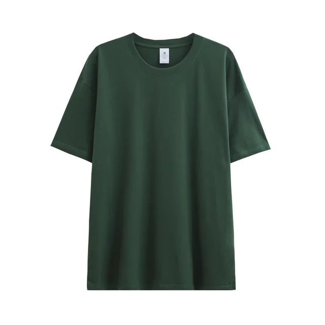 Solid Color Drop shoulder T shirt Women's Blank Shirt Dark Green - Shop at LoveMi