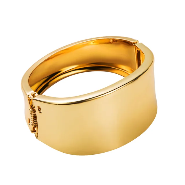 Wide Glossy Geometric Design Spring Bracelet Gold - Shop at LoveMi