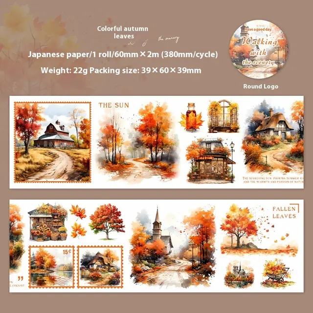 Beautiful Day Tape And Landscape Peer Series Four Seasons Hand Account DIY Decorative Loop Stickers 6 Models Autumn Leaves Condensate Color - Shop at LoveMi