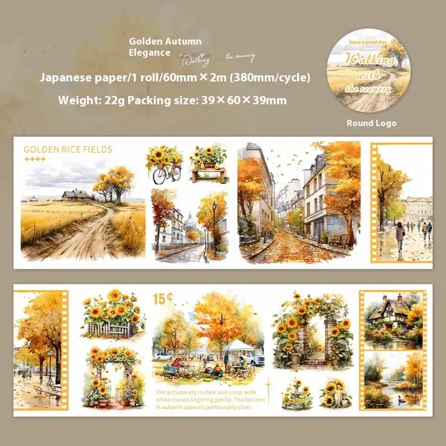 Beautiful Day Tape And Landscape Peer Series Four Seasons Hand Account DIY Decorative Loop Stickers 6 Models Golden Autumn Elegant - Shop at LoveMi