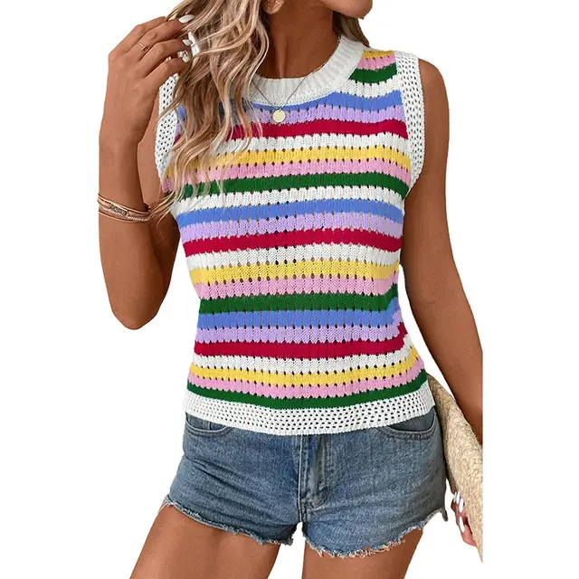 European And American Dopamine Contrast Color Striped Round Neck Pullover Stripes - Shop at LoveMi