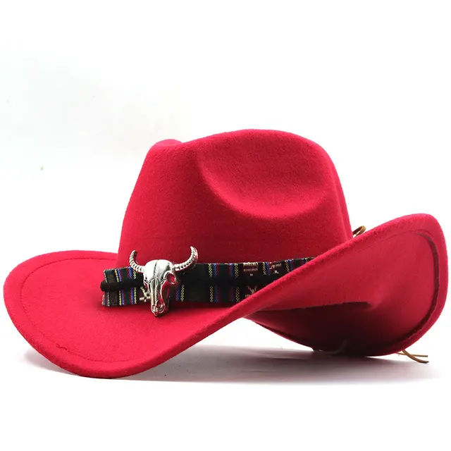 Western Denim Horn Woolen National Style Hat 04 Bright Red - Shop at LoveMi