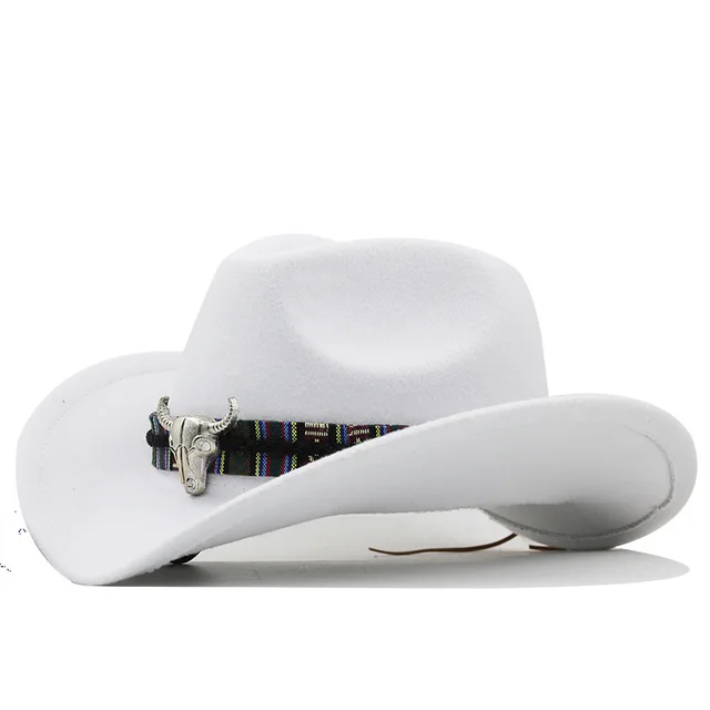 Western Denim Horn Woolen National Style Hat 10 White - Shop at LoveMi