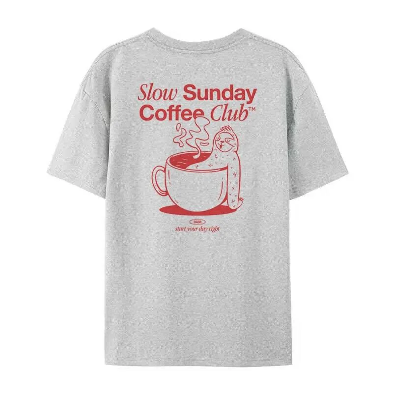 Vintage Coffee Club Short Sleeve Hippie Lady Cute Gray - Shop at LoveMi
