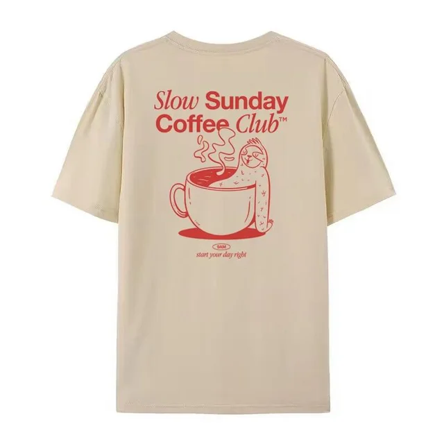 Vintage Coffee Club Short Sleeve Hippie Lady Cute Khaki - Shop at LoveMi