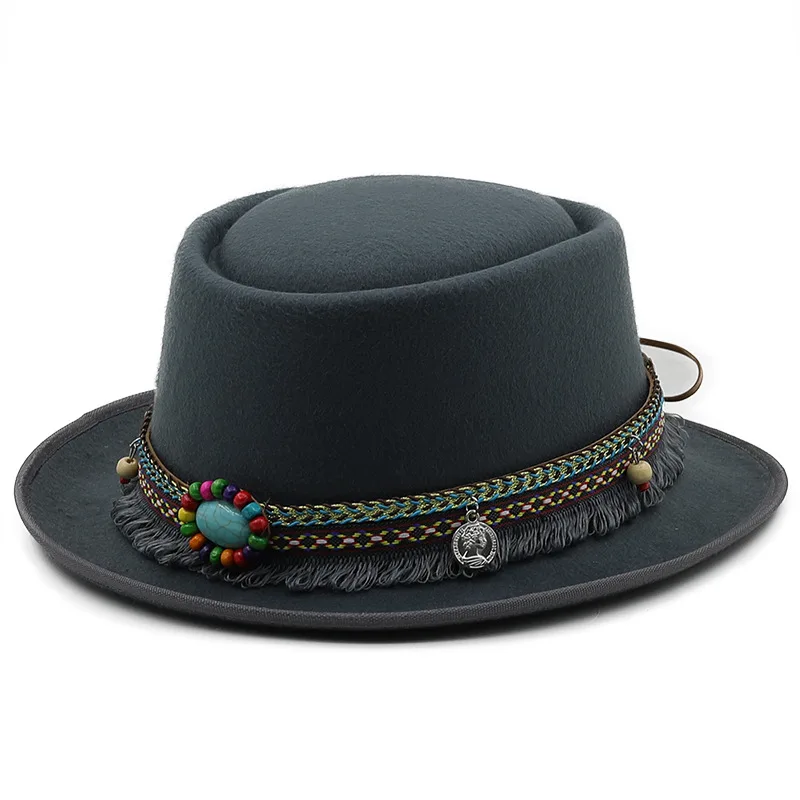 Women's Flat Top Flat Brim Woolen Hat Dark Gray - Shop at LoveMi