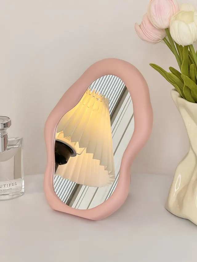 Simple Desktop Cream Style Cute Student Dormitory Household Irregular Cloud Makeup Mirror Pink - Shop at LoveMi
