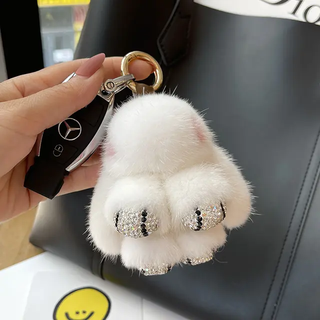 Mink Plush Cute Net Red Rabbit Pendant Keychain White Diamond Claw - Shop at LoveMi