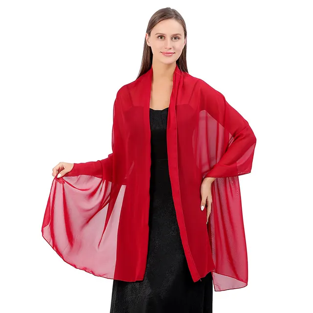 Solid Color Chiffon Dinner Shawl Wine Red - Shop at LoveMi