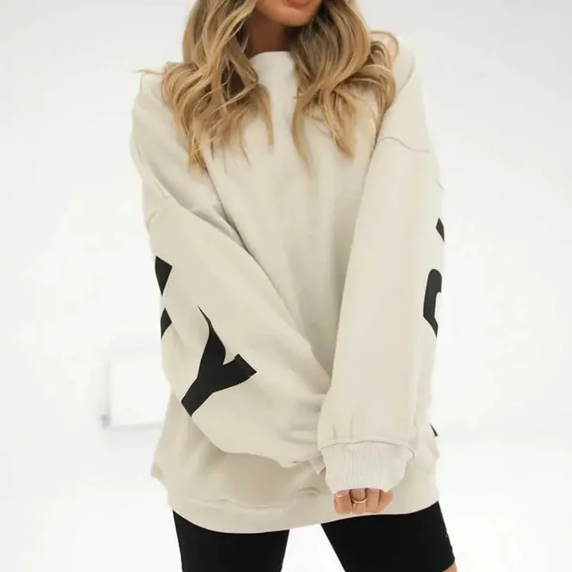 Fashion Printed Thickening Long Sleeve Loose Sweatshirt Apricot With Black Print - Shop at LoveMi