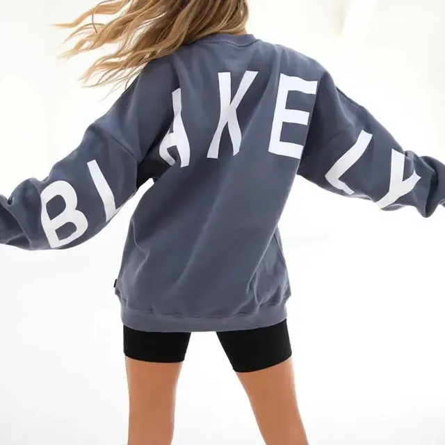 Fashion Printed Thickening Long Sleeve Loose Sweatshirt Crew Neck Navy Blue - Shop at LoveMi