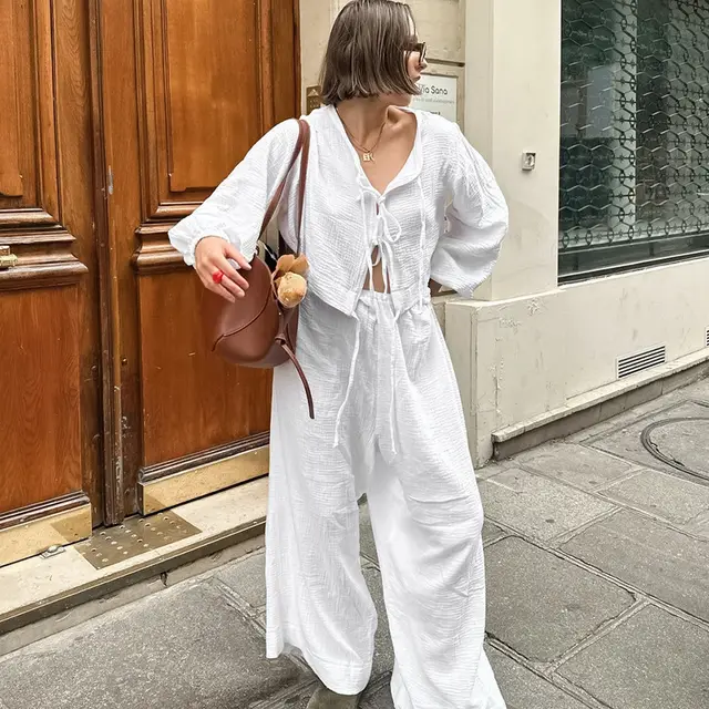 New Comfortable Soft White Fashion Long Sleeve Trousers White - Shop at LoveMi