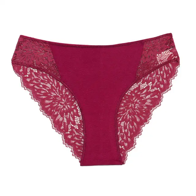 Women's Cotton Lace Stitching Briefs Purplish Red - Shop at LoveMi