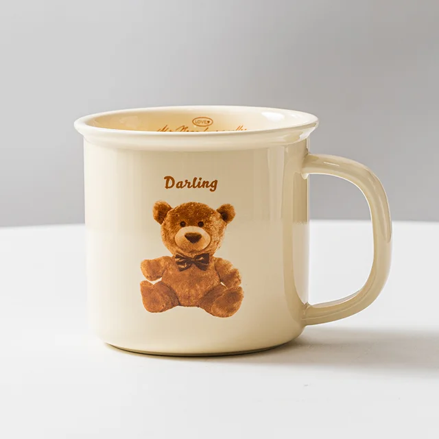 Household Ceramic Beautiful Breakfast Oval Plate And Saucer Suit Cream Bear Mug - Shop at LoveMi