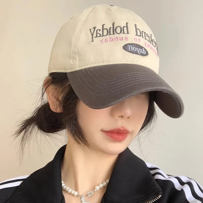 South Korea Face-showing A Little Retro Colour Matching Soft Cap - Grey