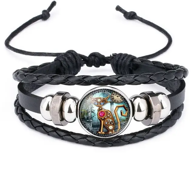 Gear Clock Steampunk Cat Time Stone Hand Weaving Bracelet 12012301Style - Shop at LoveMi
