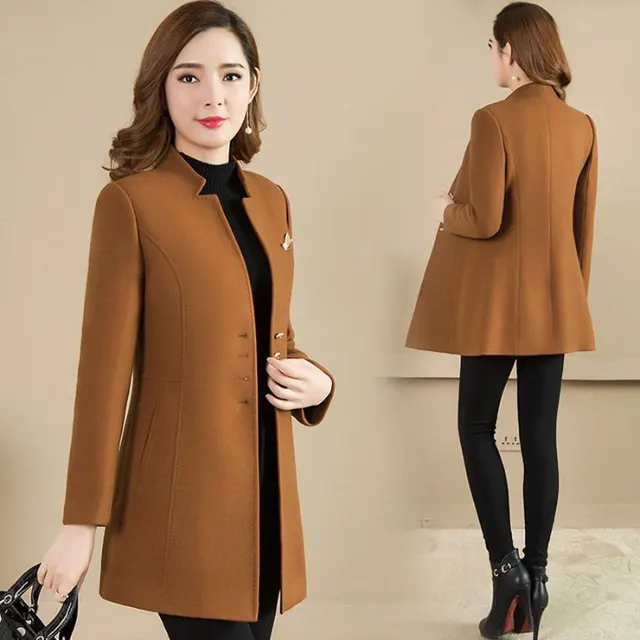 Woolen Coat Mid length Stand Collar Coat Caramel Color - Shop at LoveMi