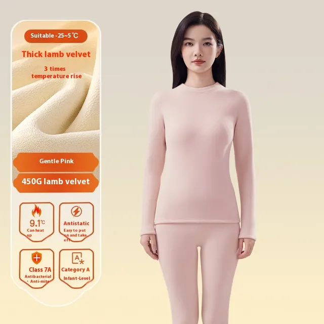 Women's Autumn Winter Berber Fleece Thermal Underwear Gentle Pink Middle Collar - Shop at LoveMi