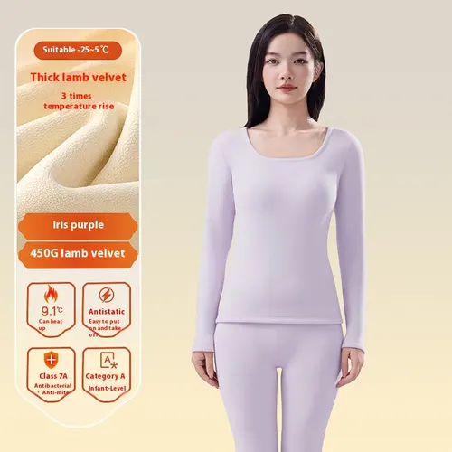 Women's Autumn Winter Berber Fleece Thermal Underwear Purple - Shop at LoveMi