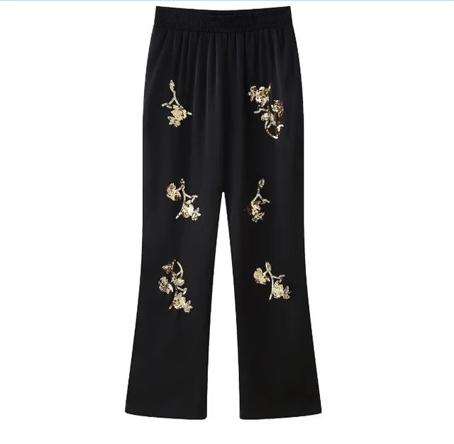 Women's Embroidered Beads Long Sleeve Trousers Suit Black Pants - Shop at LoveMi