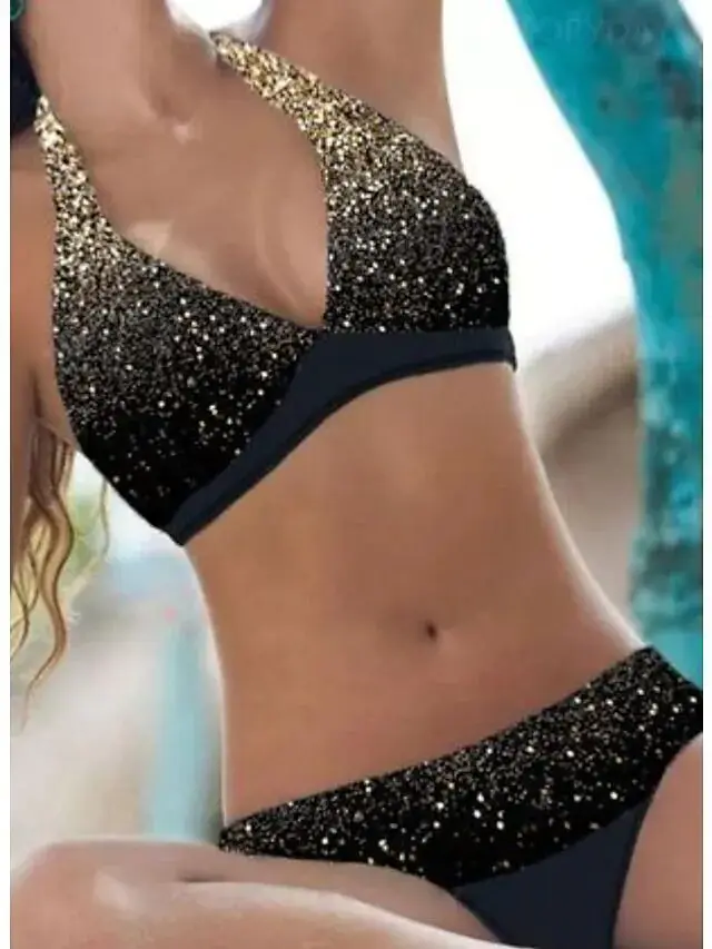 Rope Split High Waist Hollow Bikini Open Back Swimsuit Women Starry Sky - Shop at LoveMi