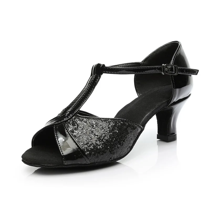 High Heel Latin Dance Satin Soft Bottom National Standard Dancing Shoes Black - Shop at LoveMi