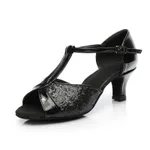 High Heel Latin Dance Satin Soft Bottom National Standard Dancing Shoes - Black