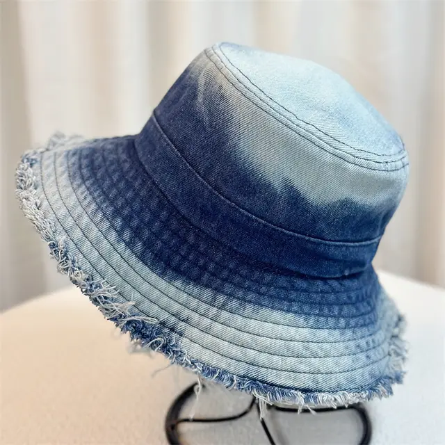 Big Head Circumference Bucket Bucket Hat Distressed Sun proof Face showing Small Hat Dark Blue - Shop at LoveMi