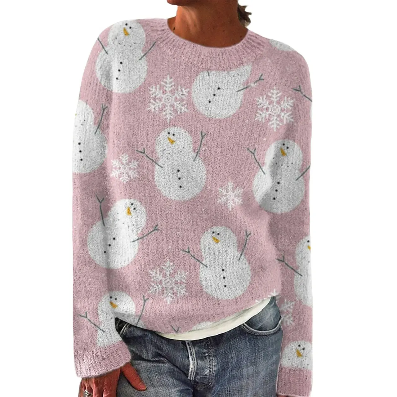 Digital 3D Christmas Round Neck Long Sleeve Sweater - 1 Color
