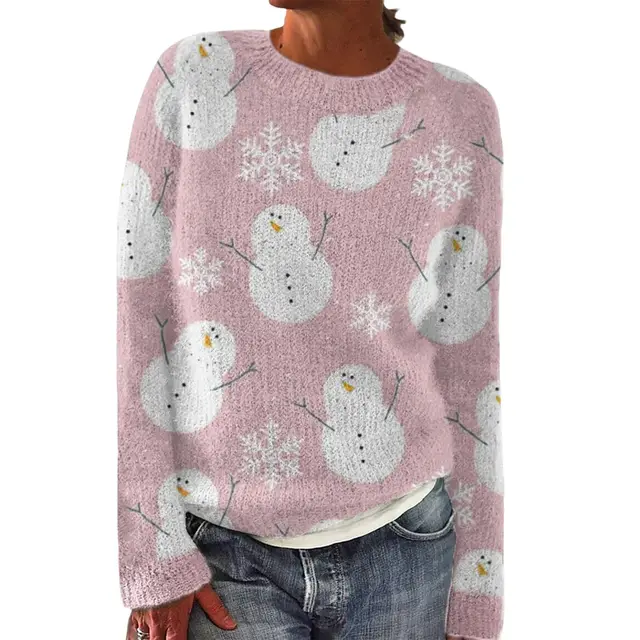 Digital 3D Christmas Round Neck Long Sleeve Sweater 1 Color - Shop at LoveMi