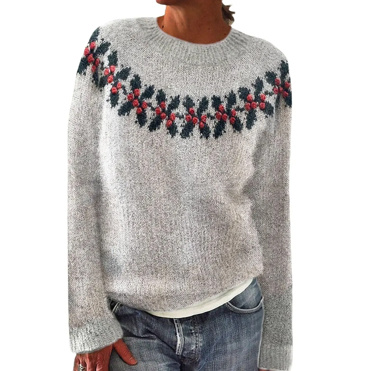 Digital 3D Christmas Round Neck Long Sleeve Sweater - 3 Colors