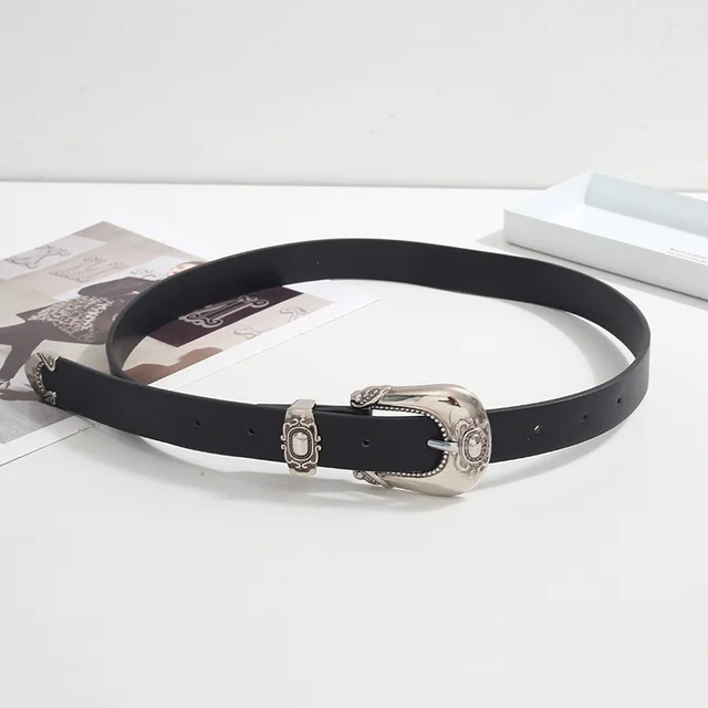 Niche Design Versatile High Sense Autumn And Winter Temperament New Carved Belt Women Black - Shop at LoveMi