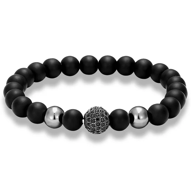 Frosted Stone Micro Inlaid Zircon Bracelet String Beads Black - Shop at LoveMi
