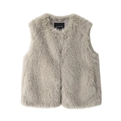 Women's New French Minority Faux Fur Sleeveless Crew Neck Vest Gray - Shop at LoveMi