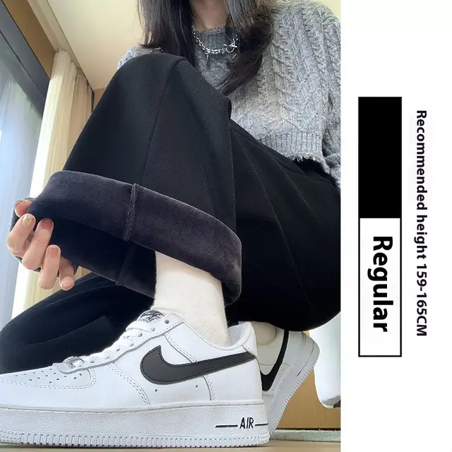 Fleece lined Sports Pants Female Autumn And Winter Black Regular - Shop at LoveMi